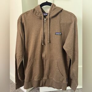 Patagonia men’s full zip hoodie sweatshirt, brown size small S 
Light weight